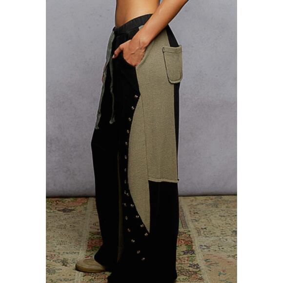 Pol Womens Terry Cloth Thermal Knit Material Jogger Wide Leg Black NEW - Picture 3 of 3